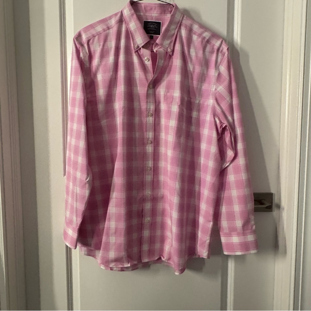 Charles Tyrwhitt Button-Down Oxford Non-Iron shirt XL  - Pink & White